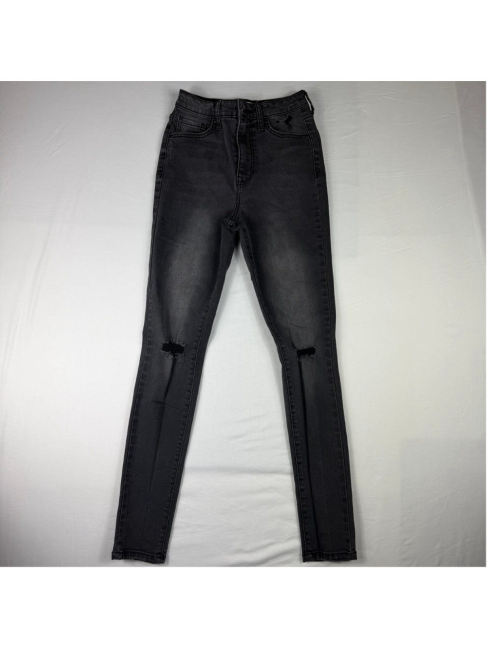 Forever 21 Gray Skinny Jeans Size 24 High Rise Stretch Distressed Y2K Women Goth